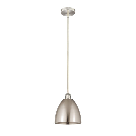 Innovations Bristol 9in 1-Light Mini Pendant | Industrial Farmhouse Brushed Satin Nickel Steel and Metal Shade | Kitchen Island | Model 616-1S-SN-MBD-9-SN