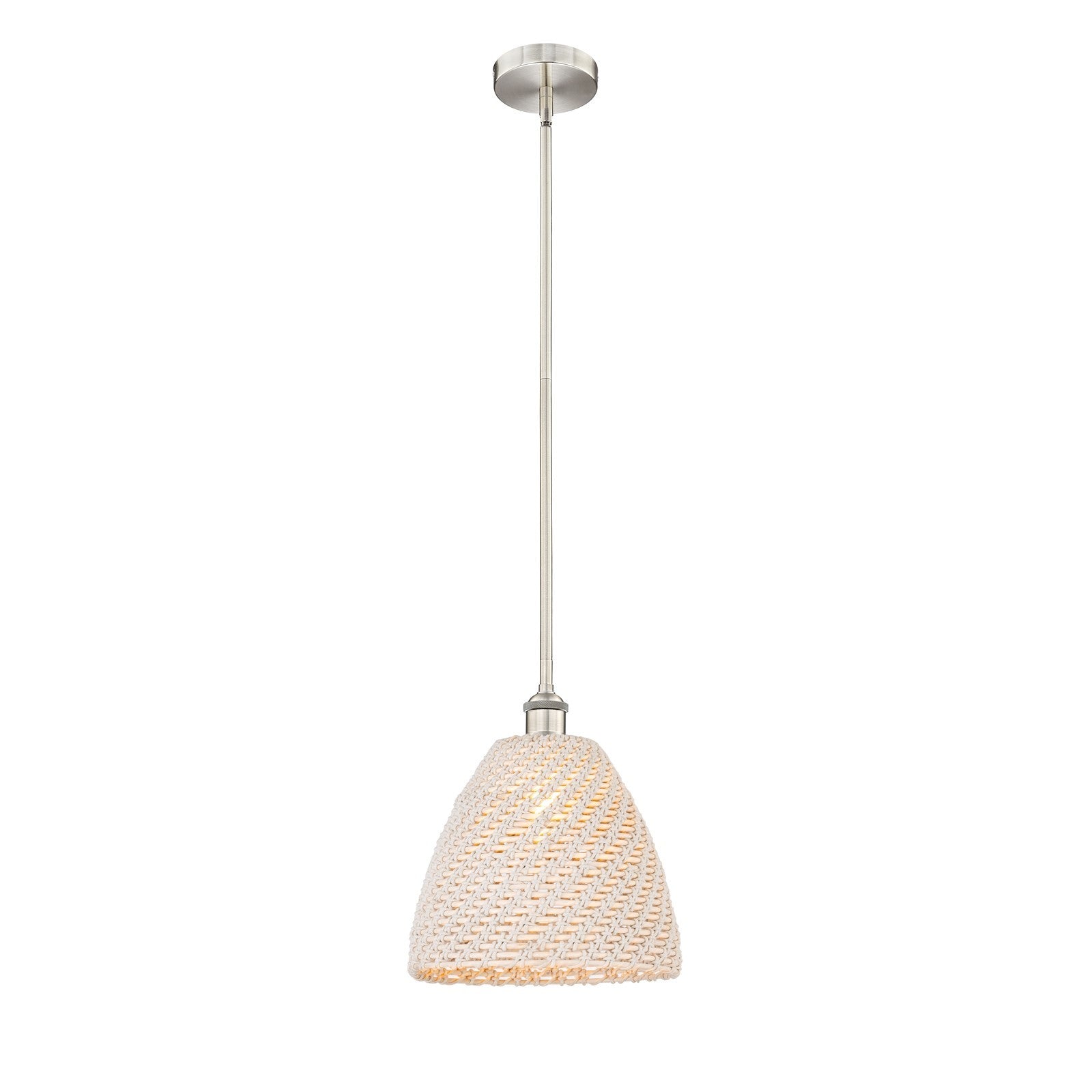 Innovations Bristol Natural 12in 1-Light Mini Pendant | Farmhouse Brushed Satin Nickel and Natural Fiber Dome Shade | Kitchen | Model 616-1S-SN-NBD-12-NAT