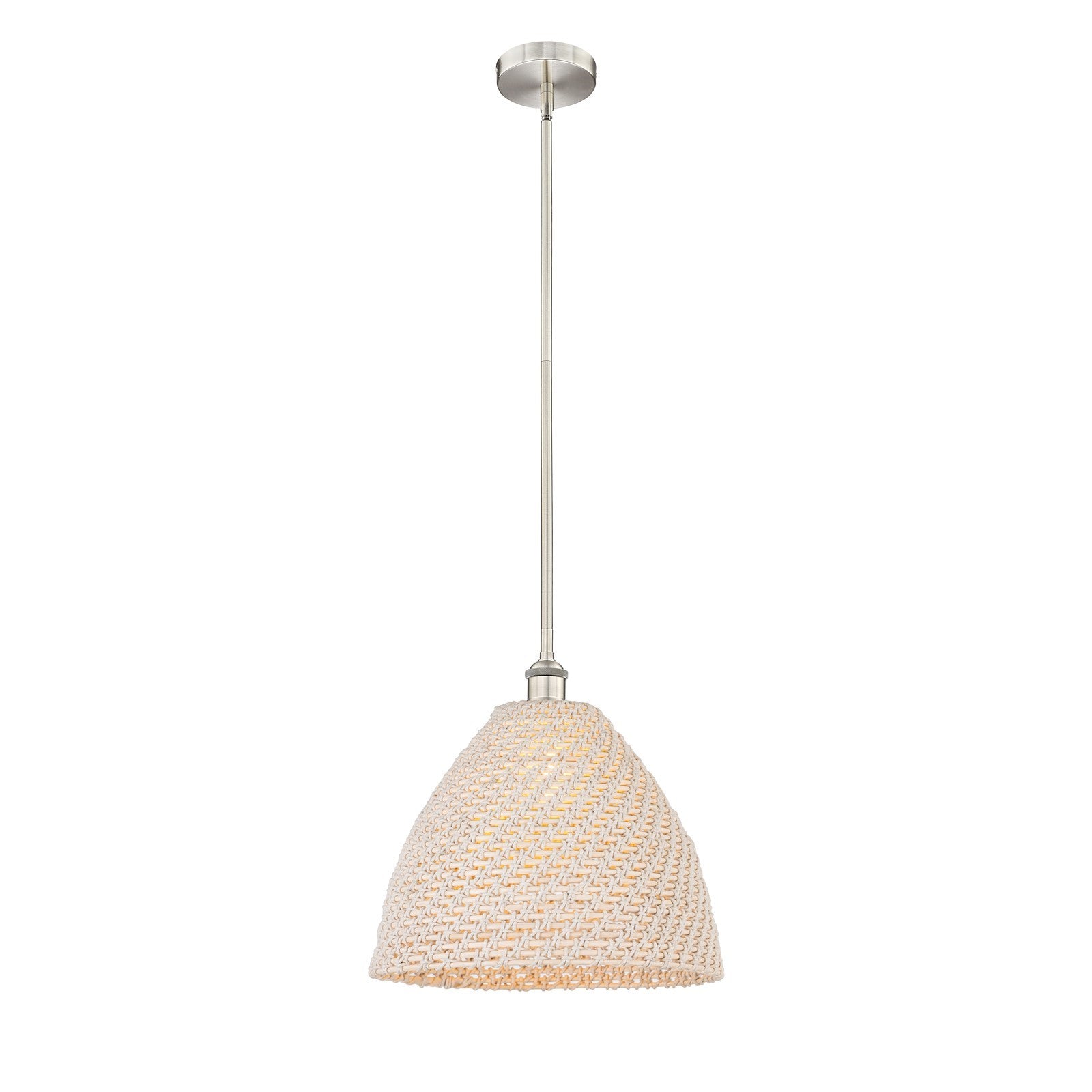 Innovations Bristol Natural 16in 1-Light Mini Pendant | Farmhouse Brushed Satin Nickel and Natural Fiber Dome | Kitchen | Model 616-1S-SN-NBD-16-NAT