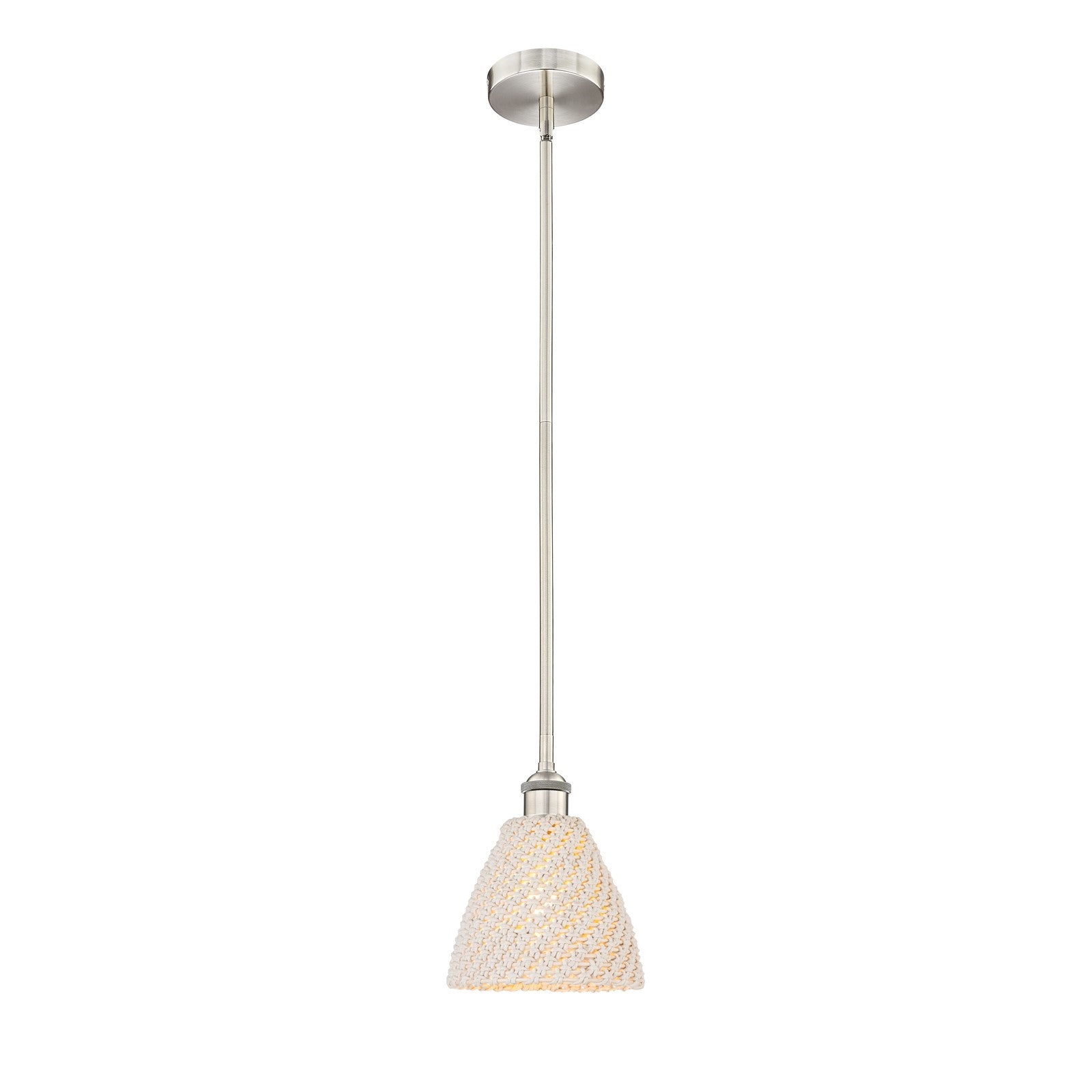 Innovations Bristol Natural 8in 1-Light Mini Pendant | Farmhouse Brushed Satin Nickel and Natural Fiber Dome Shade | Kitchen | Model 616-1S-SN-NBD-75-NAT