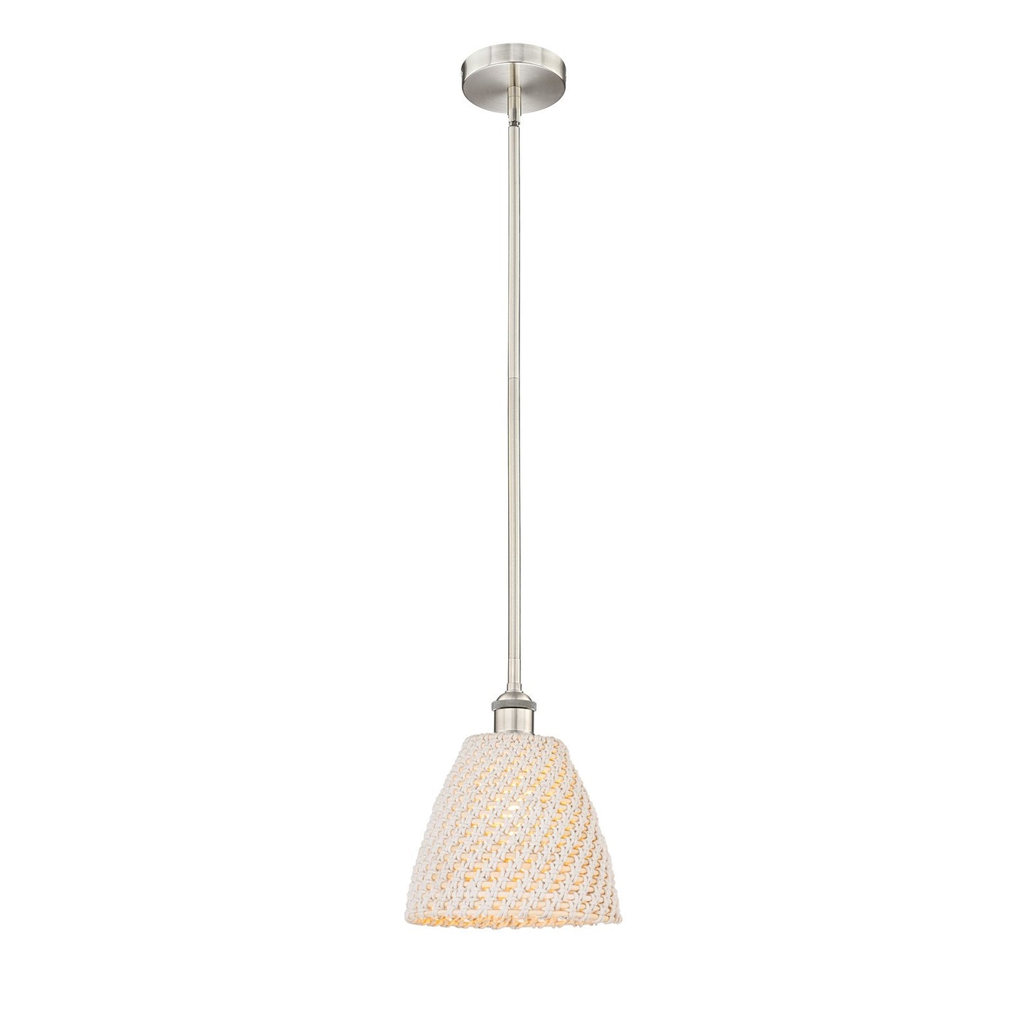Innovations Bristol Natural 9in 1-Light Mini Pendant | Farmhouse Brushed Satin Nickel and Natural Fiber Dome Shade | Kitchen | Model 616-1S-SN-NBD-9-NAT