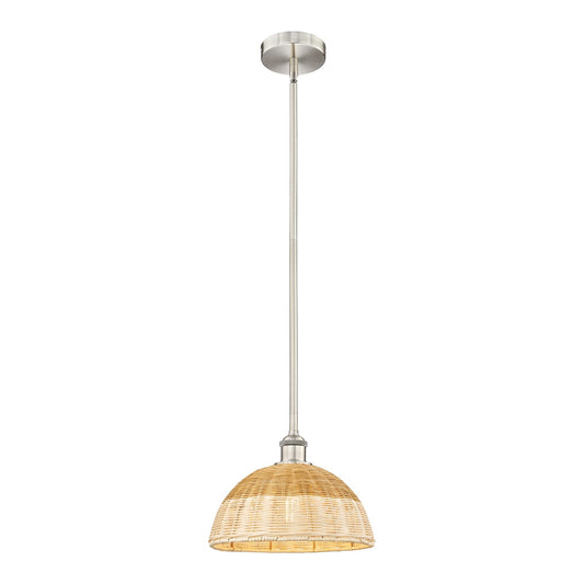 Innovations Lighting Bristol Natural II 12in 1-Light Mini Pendant | Industrial Brushed Satin Nickel and Matte Black Natural | Model 616-1S-SN-NBD2-12-NAT