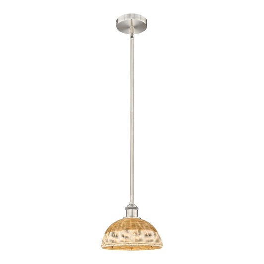 Innovations Bristol Natural II 9in 1-Light Mini Pendant | Industrial Brushed Satin Nickel and Matte Black Natural Fiber | Model 616-1S-SN-NBD2-9-NAT