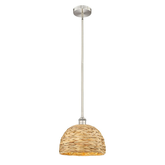 Innovations Woven Rattan 12in 1-Light Mini Pendant | Industrial Brushed Satin Nickel and Matte Black Natural Fiber | Kitchen | Model 616-1S-SN-RBD-12-NAT