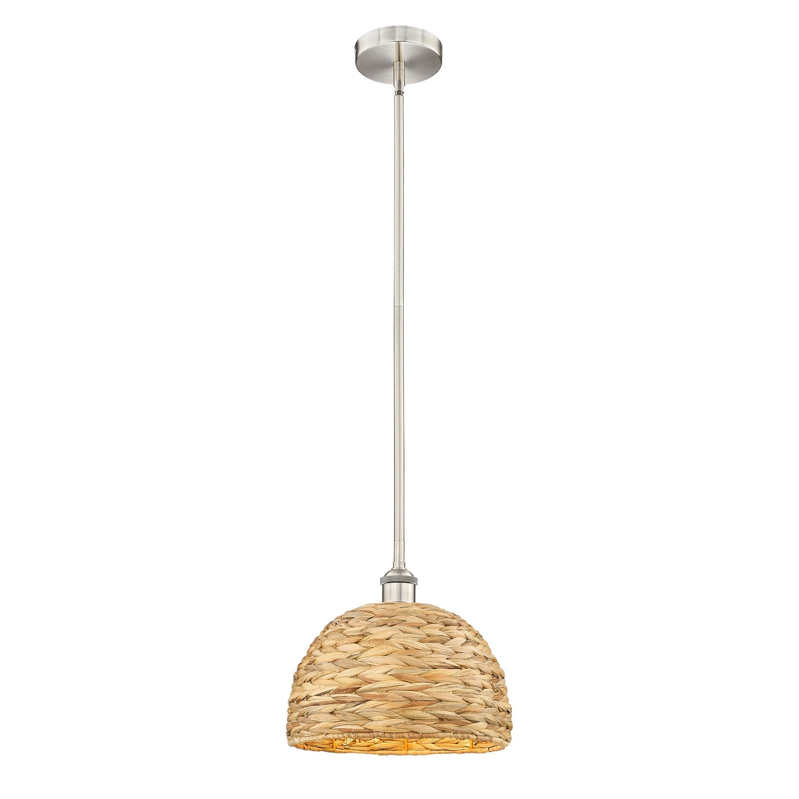 Innovations Woven Rattan 12in 1-Light Mini Pendant | Industrial Brushed Satin Nickel and Matte Black Natural Fiber | Kitchen | Model 616-1S-SN-RBD-12-NAT
