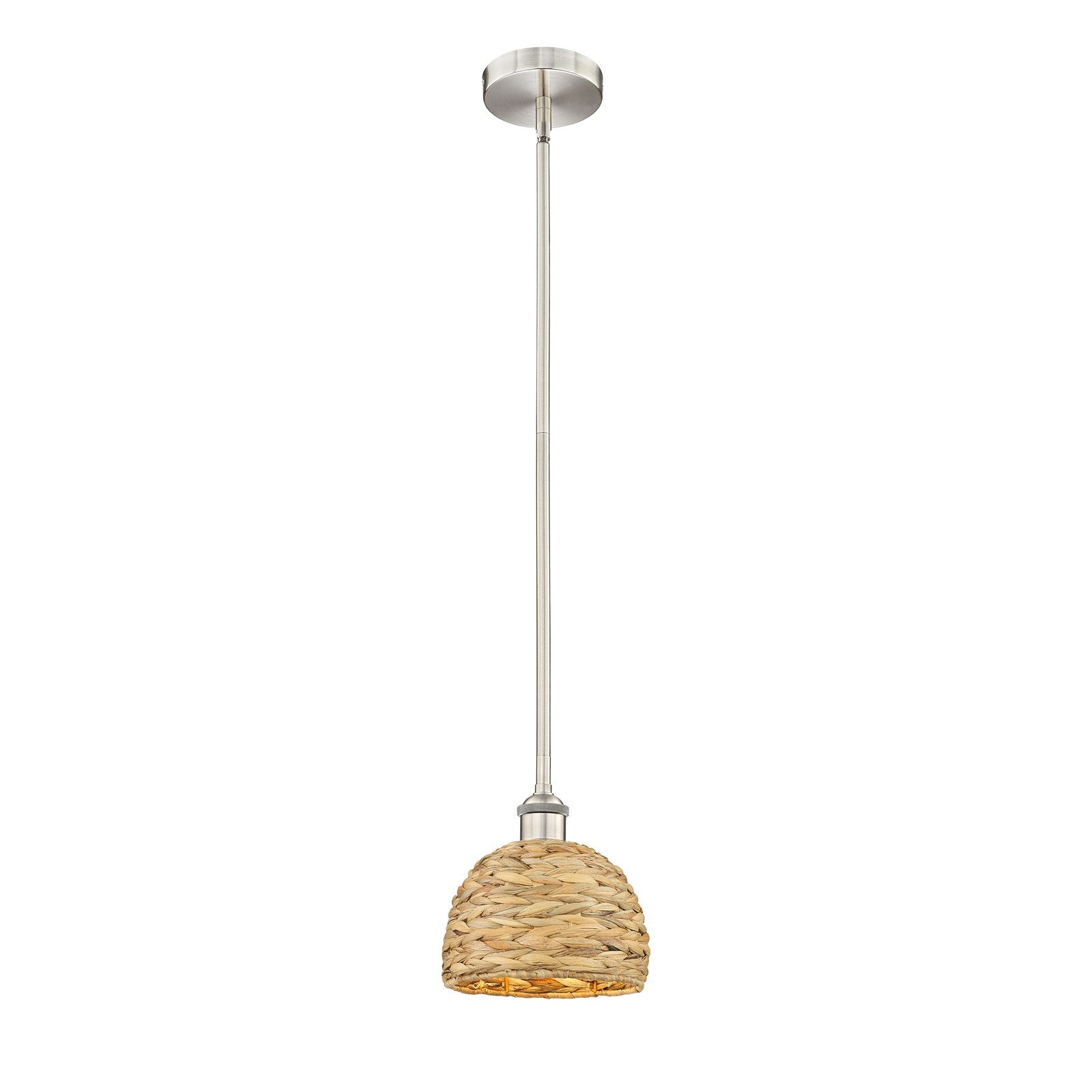 Innovations Woven Rattan 8in 1-Light Mini Pendant | Rustic Farmhouse Satin Nickel and Natural Woven Rattan Shade | Kitchen | Model 616-1S-SN-RBD-8-NAT