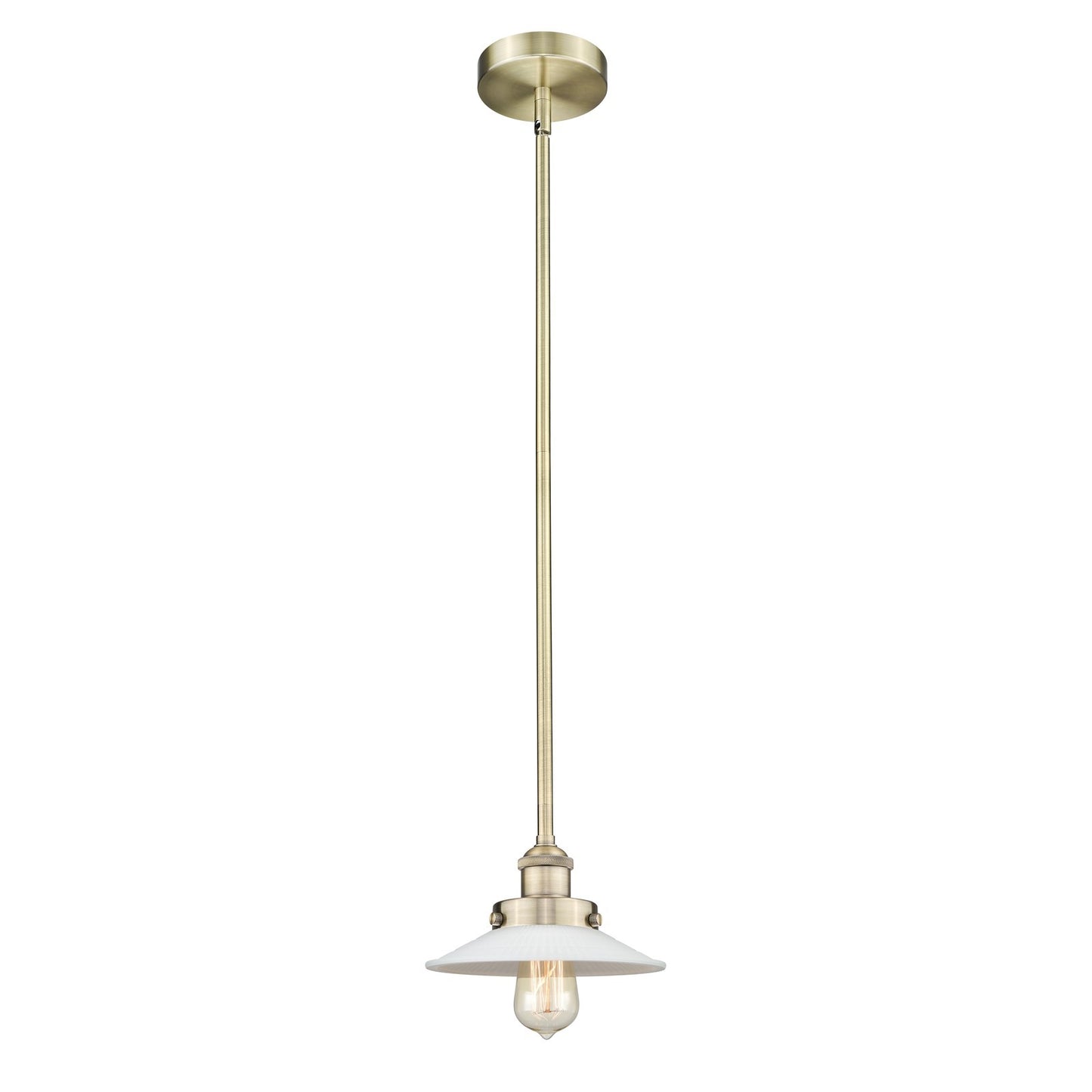 Innovations Halophane 9in 1-Light Mini Pendant | Industrial Antique Brass and Matte White Frosted Glass | Kitchen Island & Dining | Model 616-1SH-AB-G1