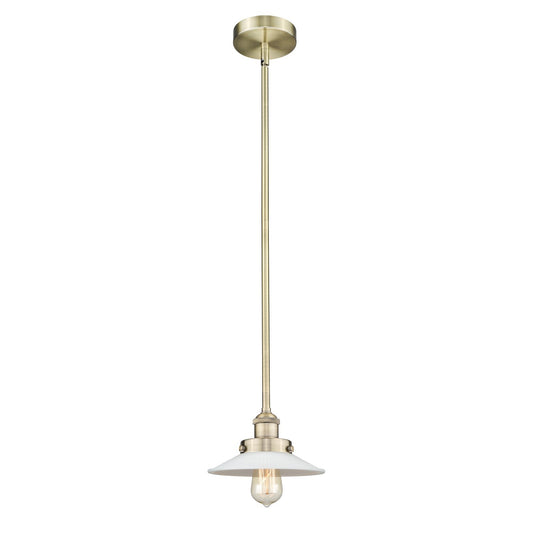 Innovations Halophane 9in 1-Light Mini Pendant | Industrial Antique Brass and Matte White Frosted Glass | Kitchen Island & Dining | Model 616-1SH-AB-G1