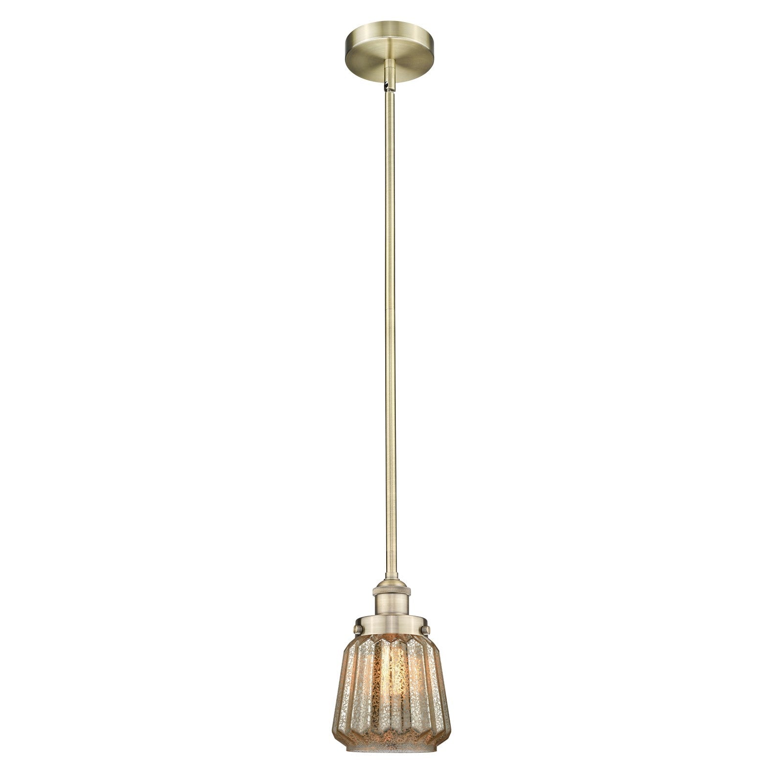 Innovations Chatham 7in 1-Light Mini Pendant | Art Deco Industrial Antique Brass and Mercury Ribbed Glass | Kitchen Island & | Model 616-1SH-AB-G146