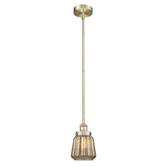 Innovations Chatham 7in 1-Light Mini Pendant | Art Deco Industrial Antique Brass Steel and Mercury Ribbed Glass | Kitchen | Model 616-1SH-AB-G146-LED