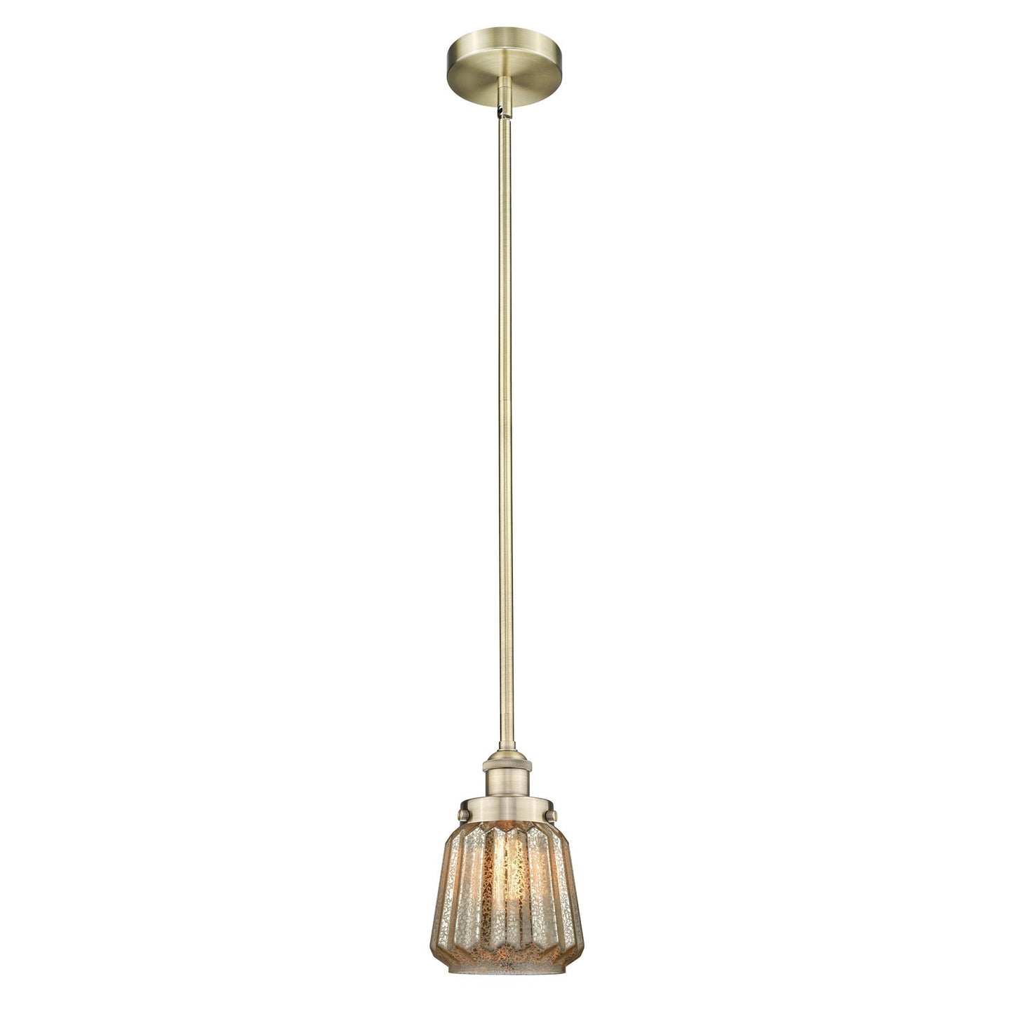 Innovations Chatham 7in 1-Light Mini Pendant | Art Deco Industrial Antique Brass Steel and Mercury Ribbed Glass | Kitchen | Model 616-1SH-AB-G146-LED
