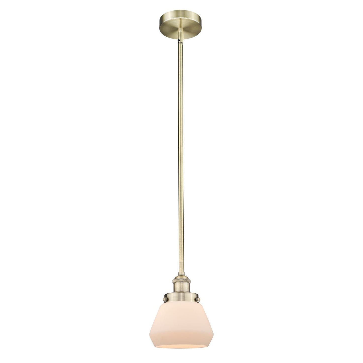 Innovations Fulton 7in 1-Light Mini Pendant | Industrial Antique Brass and Matte White Frosted Glass | Kitchen Island & Dining | Model 616-1SH-AB-G171
