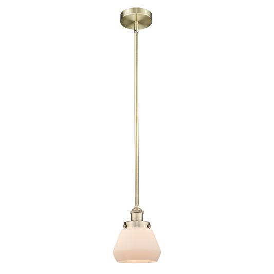 Innovations Fulton 7in 1-Light Mini Pendant | Industrial Antique Brass and Matte White Frosted Glass | Kitchen Island & Dining | Model 616-1SH-AB-G171