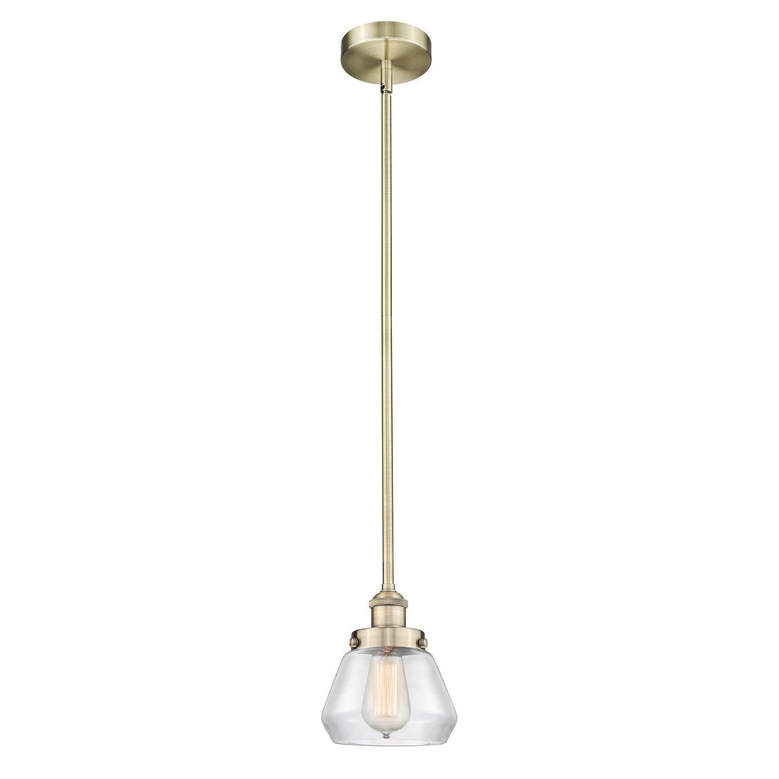 Innovations Fulton 7in 1-Light Mini Pendant | Industrial Antique Brass Steel and Clear Glass | Kitchen Island & Dining Room | 7 x | Model 616-1SH-AB-G172