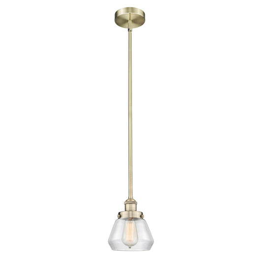 Innovations Fulton 7in 1-Light Mini Pendant | Industrial Antique Brass Steel and Clear Glass | Kitchen Island & Dining Room | 7 x | Model 616-1SH-AB-G172