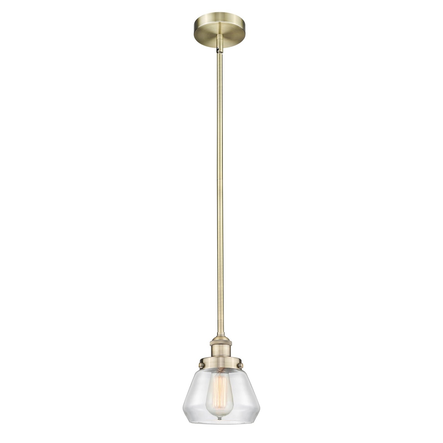 Innovations Fulton 7in 1-Light Mini Pendant | Industrial Antique Brass Steel and Clear Glass | Kitchen Island & Dining Room | 7 x | Model 616-1SH-AB-G172