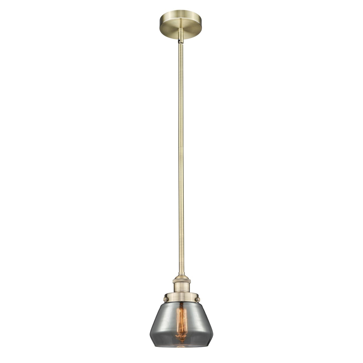 Innovations Fulton 7in 1-Light Mini Pendant | Industrial Antique Brass and Light Smoke Glass | Kitchen Island & Dining Room | 7 x | Model 616-1SH-AB-G173