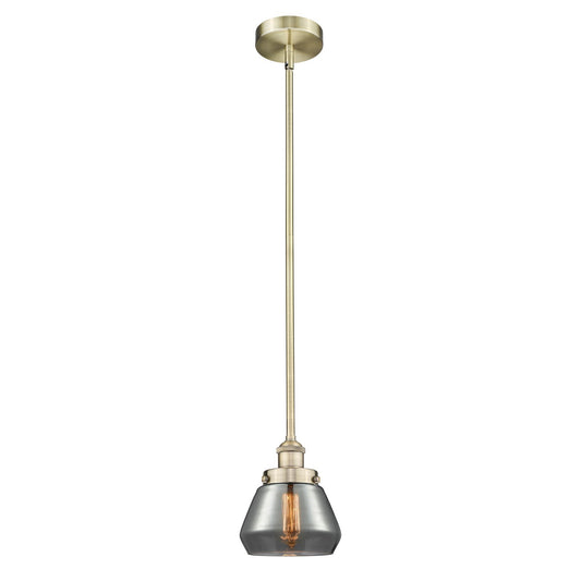 Innovations Fulton 7in 1-Light Mini Pendant | Industrial Antique Brass and Light Smoke Glass | Kitchen Island & Dining Room | Model 616-1SH-AB-G173-LED