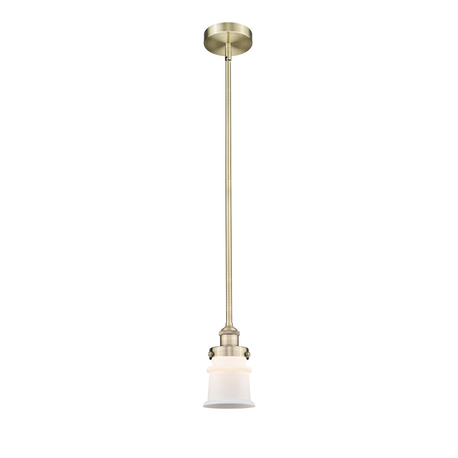 Innovations Canton 5.25in 1-Light Mini Pendant | Industrial Antique Brass Steel and Matte White Frosted Glass | Kitchen | Model 616-1SH-AB-G181S-LED