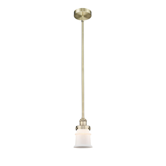 Innovations Canton 5.25in 1-Light Mini Pendant | Industrial Antique Brass Steel and Matte White Frosted Glass | Kitchen | Model 616-1SH-AB-G181S-LED