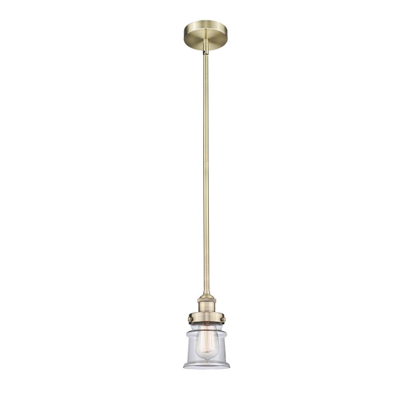 Innovations Canton 5.25in 1-Light Mini Pendant | Industrial Antique Brass Steel and Clear Glass | Kitchen Island & Dining Room | Model 616-1SH-AB-G182S