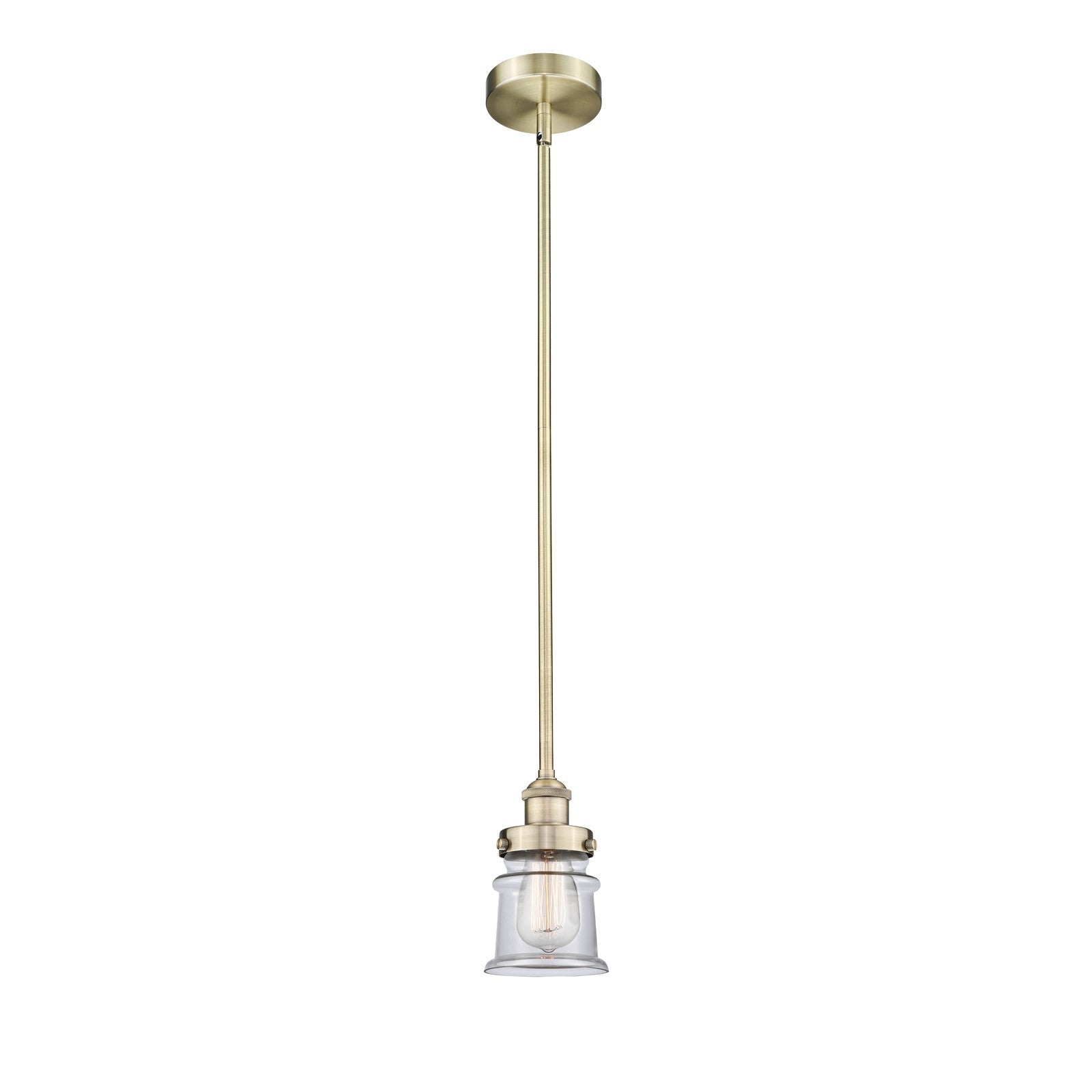 Innovations Canton 5.25in 1-Light Mini Pendant | Industrial Antique Brass Steel and Clear Glass | Kitchen Island & Dining | Model 616-1SH-AB-G182S-LED