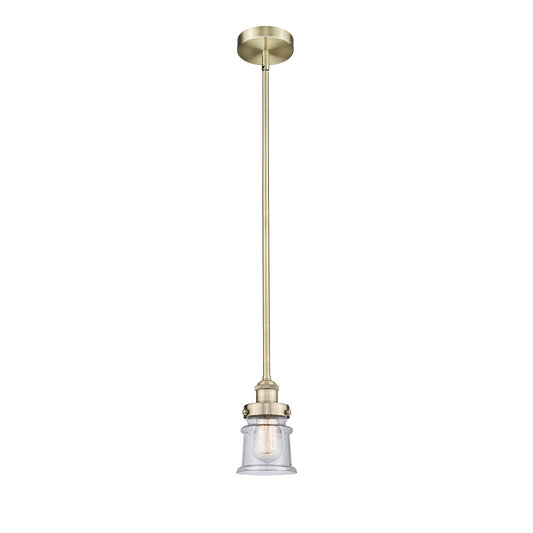 Innovations Canton 5.25in 1-Light Mini Pendant | Industrial Antique Brass Steel and Seedy Glass | Kitchen Island & Dining | Model 616-1SH-AB-G184S-LED