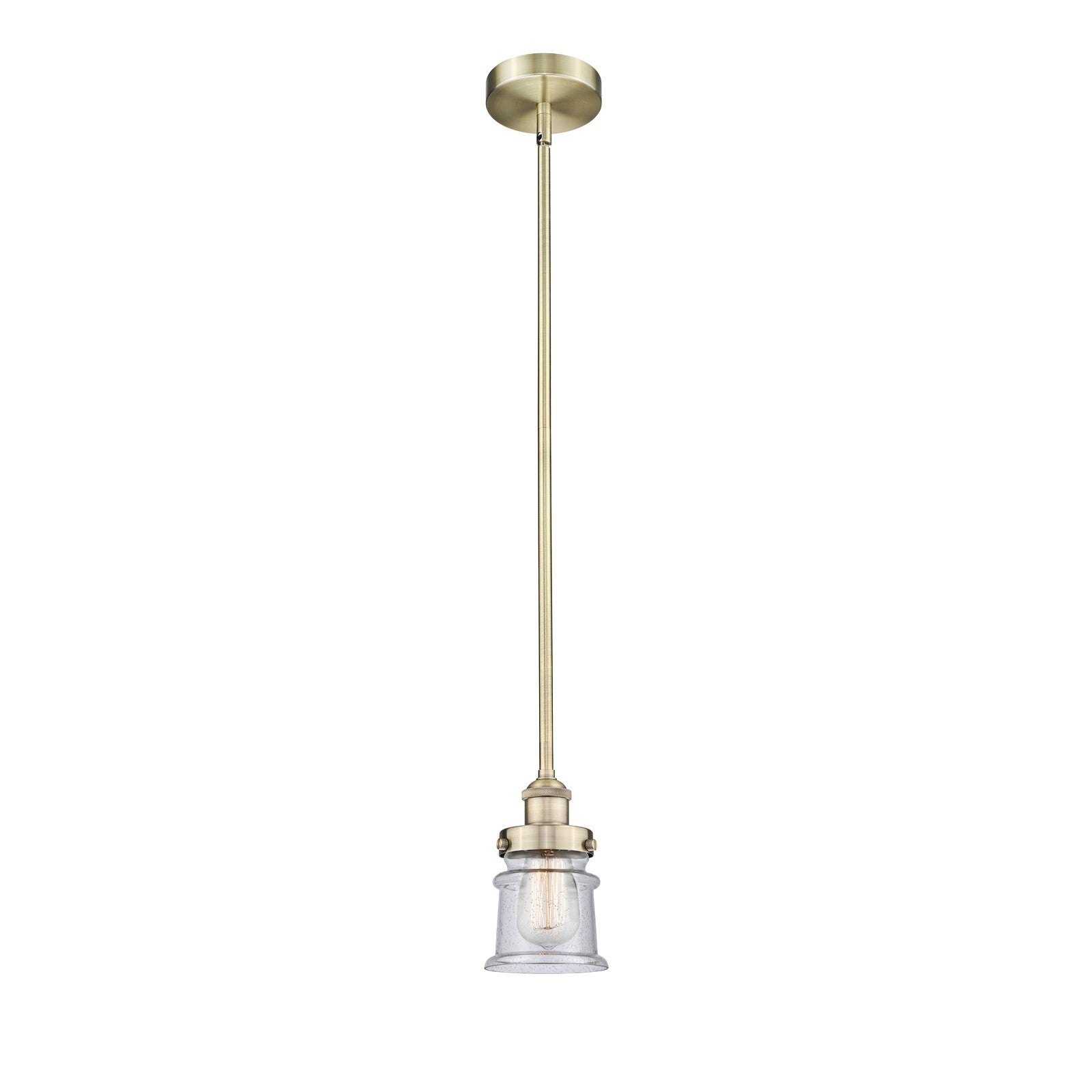 Innovations Canton 5.25in 1-Light Mini Pendant | Industrial Antique Brass Steel and Seedy Glass | Kitchen Island & Dining | Model 616-1SH-AB-G184S-LED