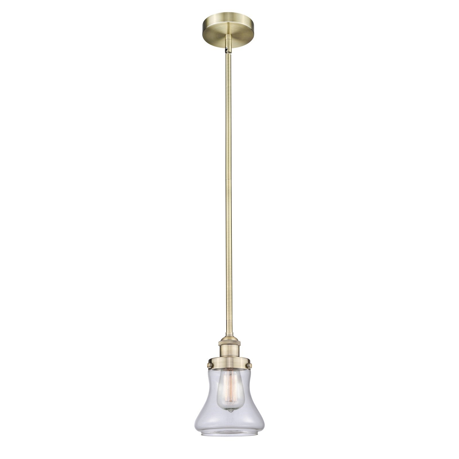 Innovations Bellmont 6in 1-Light Mini Pendant | Industrial Antique Brass Steel and Clear Glass | Kitchen Island & Dining Room | Model 616-1SH-AB-G192-LED