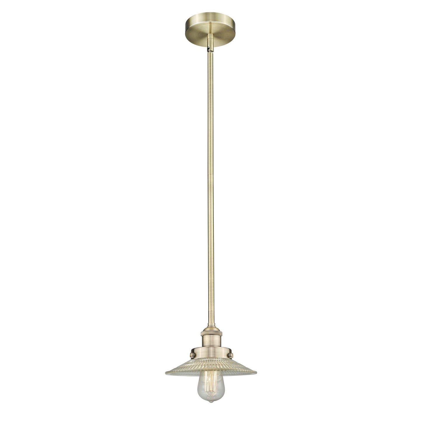 Innovations Halophane 9in 1-Light Mini Pendant | Industrial Antique Brass Steel and Clear Halophane Glass | Kitchen Island & Dining | Model 616-1SH-AB-G2