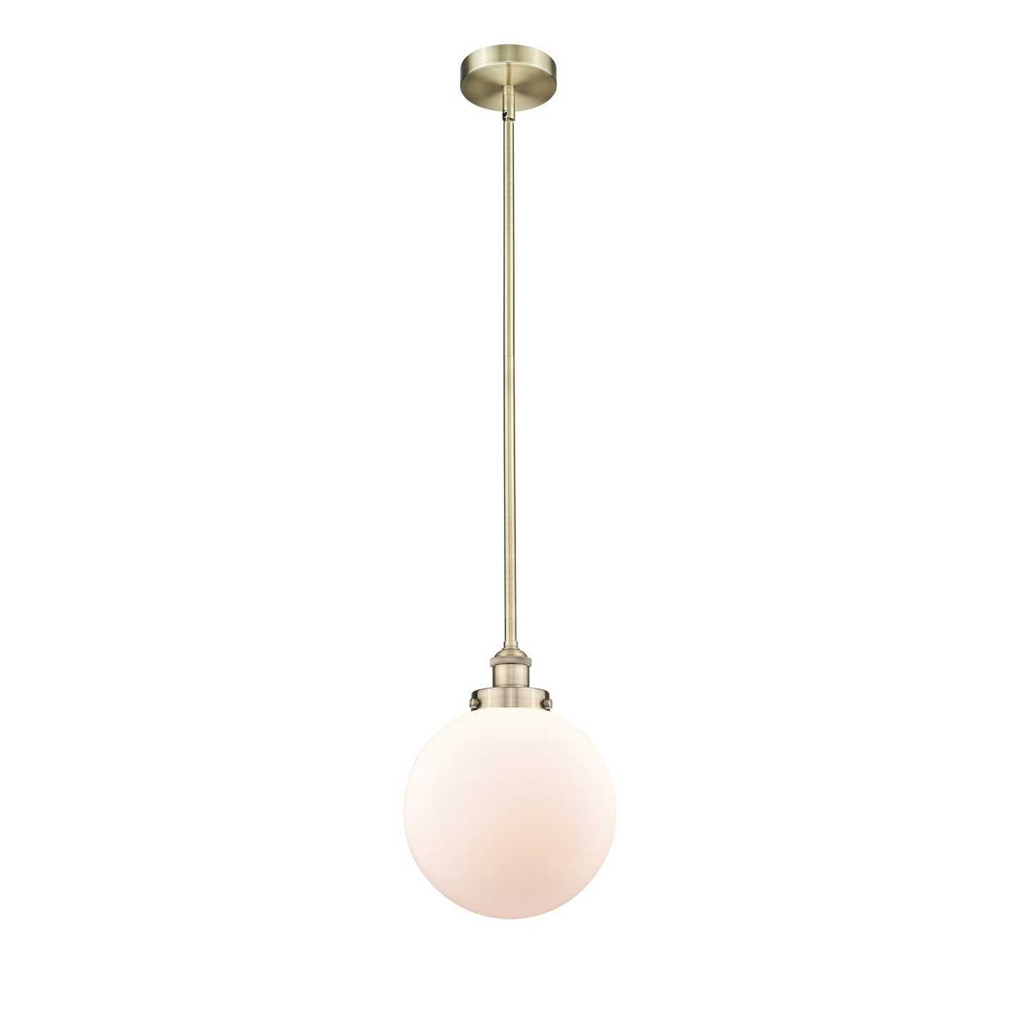 Innovations Beacon 10in 1-Light Mini Pendant | Industrial Antique Brass and Matte White Frosted Glass | Kitchen Island & Dining | Model 616-1SH-AB-G201-10