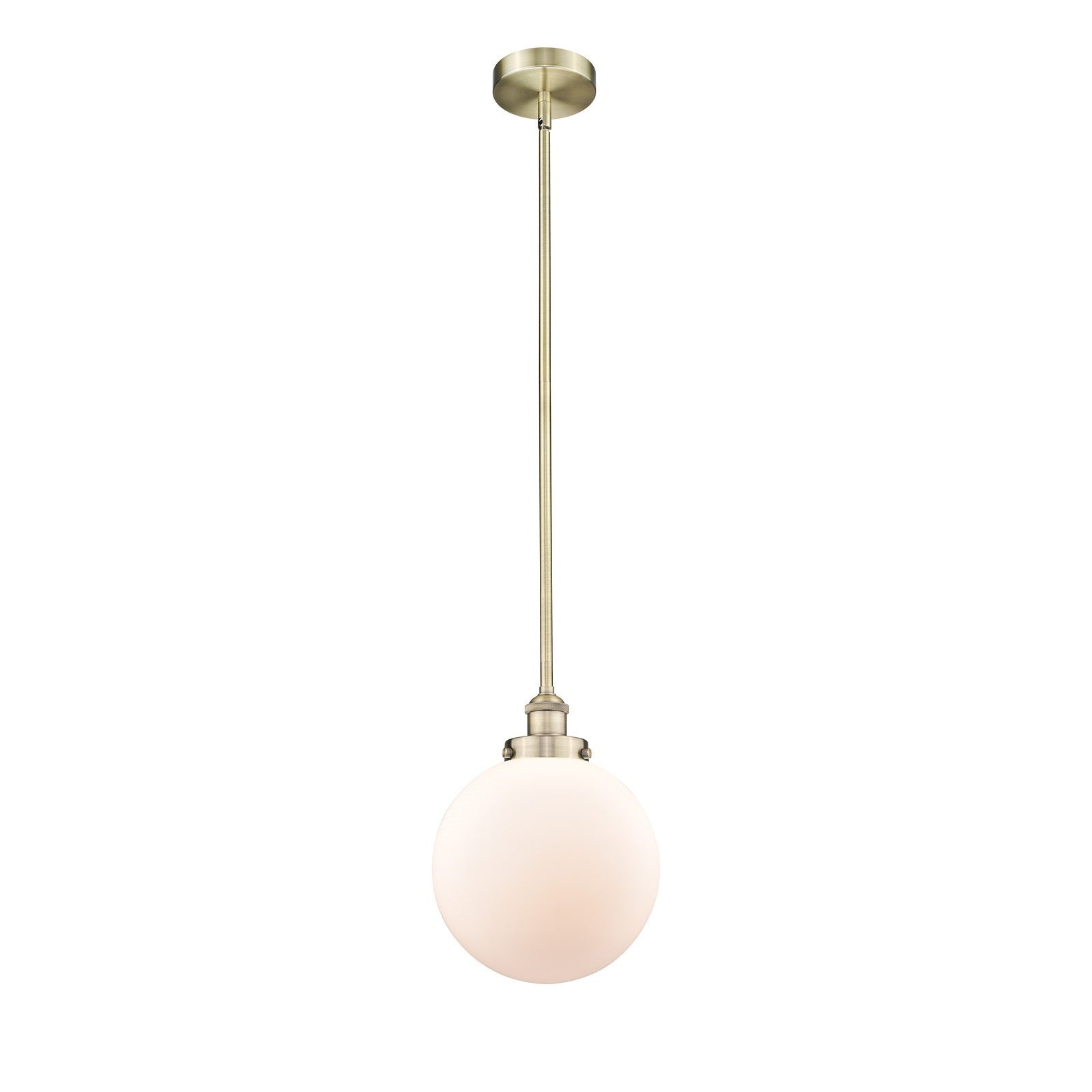 Innovations Beacon 10in 1-Light Mini Pendant | Industrial Antique Brass Steel and Matte White Frosted Glass | Kitchen | Model 616-1SH-AB-G201-10-LED