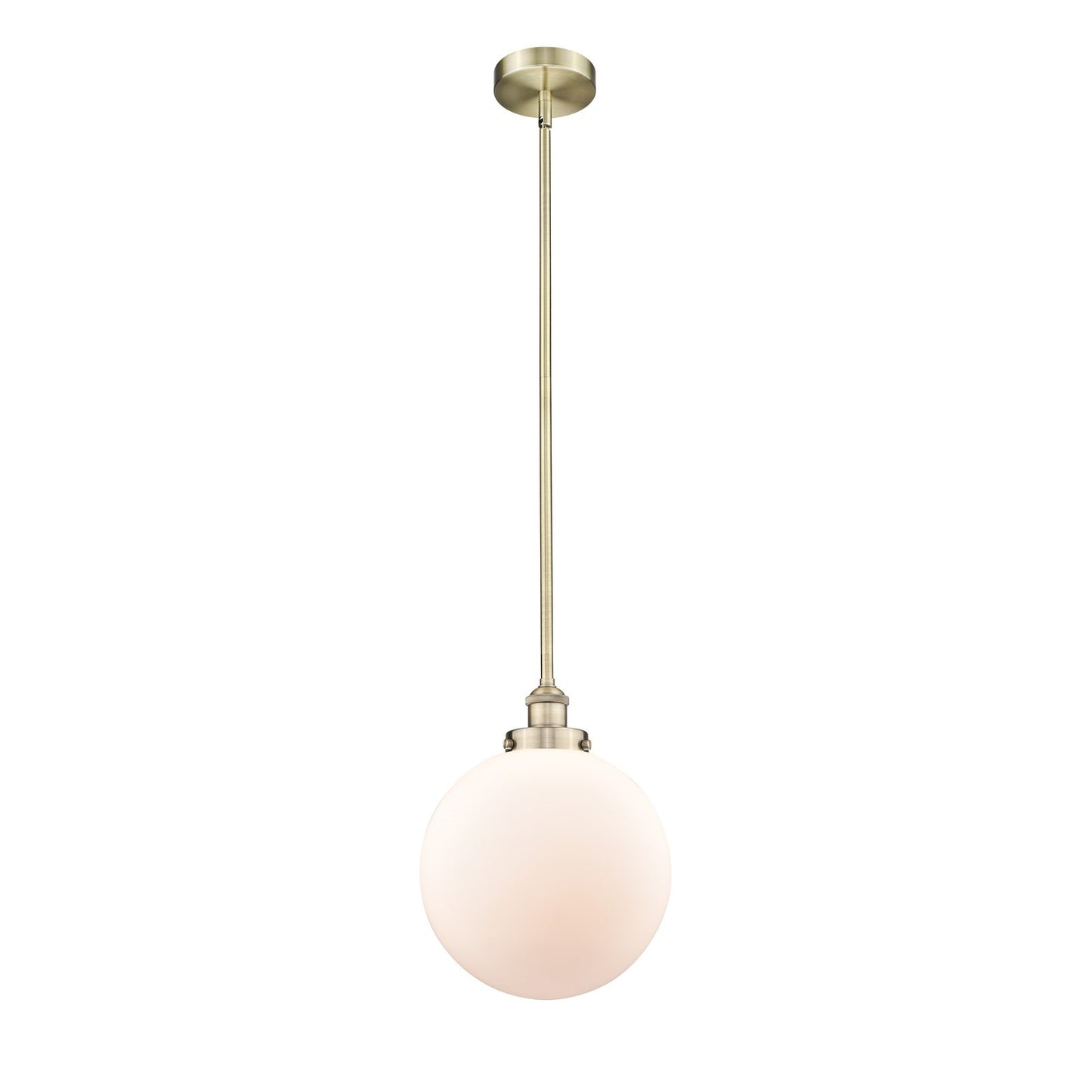 Innovations Beacon 12in 1-Light Mini Pendant | Industrial Antique Brass Steel and Matte White Frosted Glass | Kitchen | Model 616-1SH-AB-G201-12-LED