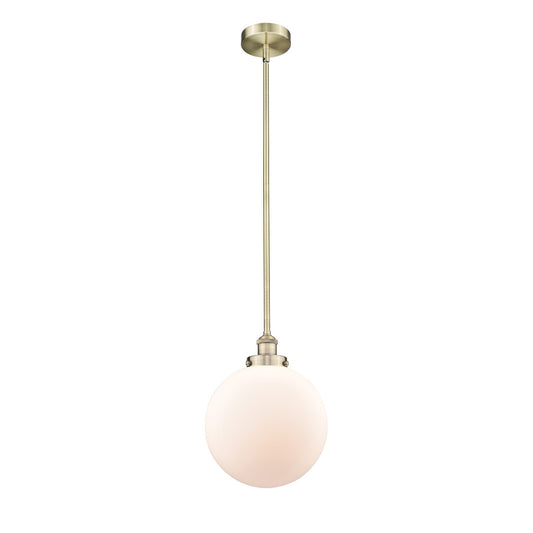 Innovations Beacon 12in 1-Light Mini Pendant | Industrial Antique Brass Steel and Matte White Frosted Glass | Kitchen | Model 616-1SH-AB-G201-12-LED