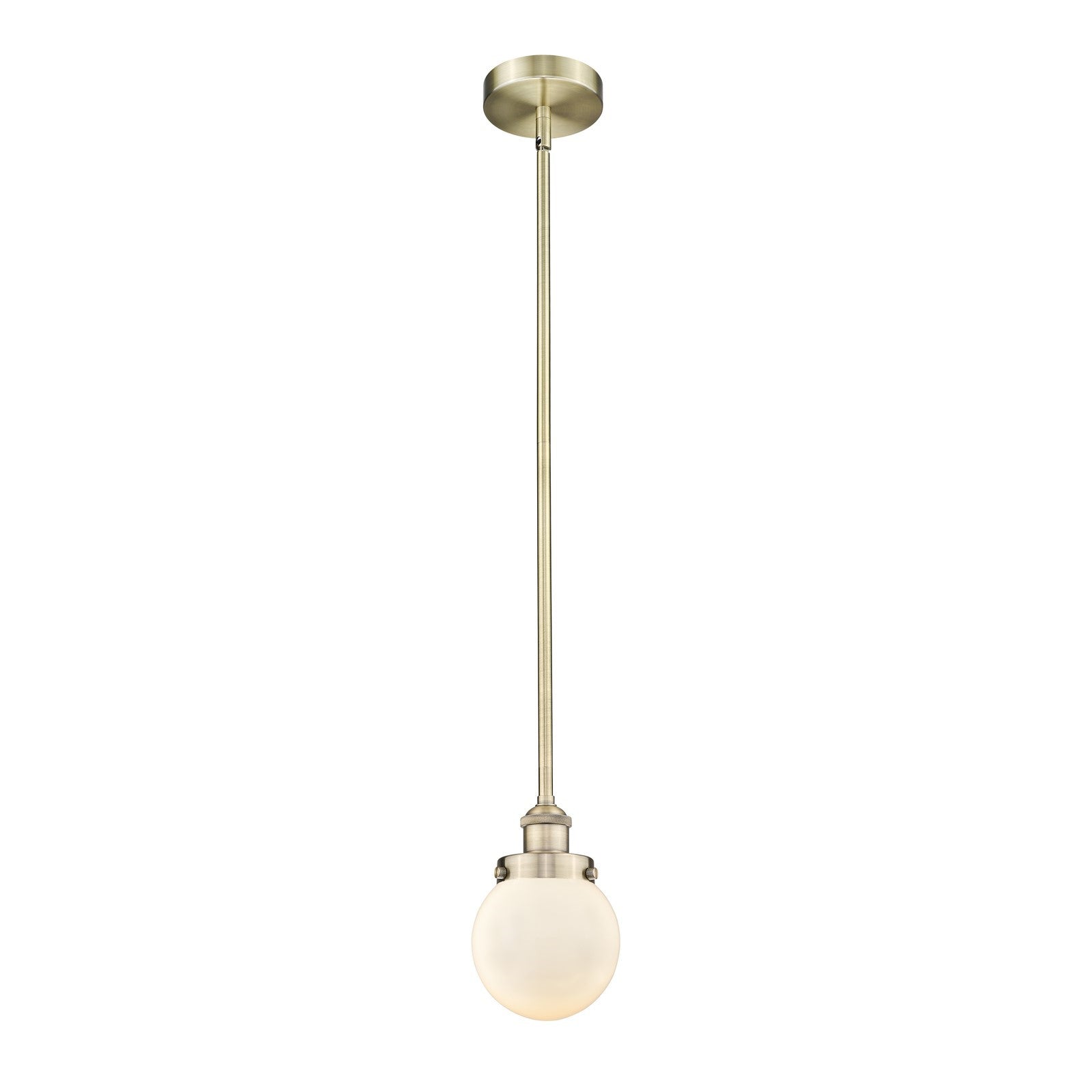 Innovations Beacon 6in 1-Light Mini Pendant | Industrial Antique Brass Steel and Matte White Frosted Glass | Kitchen Island | Model 616-1SH-AB-G201-6-LED