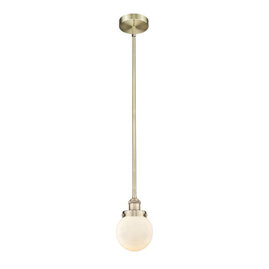 Innovations Beacon 6in 1-Light Mini Pendant | Industrial Antique Brass Steel and Matte White Frosted Glass | Kitchen Island | Model 616-1SH-AB-G201-6-LED