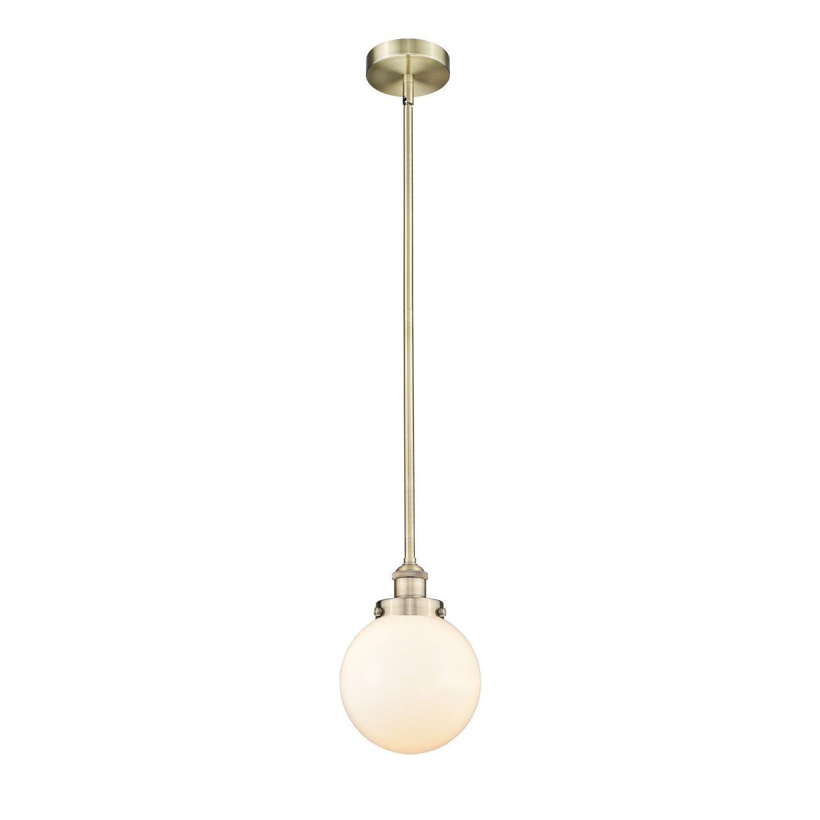 Innovations Beacon 8in 1-Light Mini Pendant | Industrial Antique Brass and Matte White Frosted Glass | Kitchen Island & Dining | Model 616-1SH-AB-G201-8