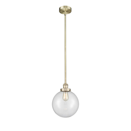Innovations Beacon 10in 1-Light Mini Pendant | Industrial Antique Brass and Clear Glass | Kitchen Island & Dining Room | Damp | Model 616-1SH-AB-G202-10