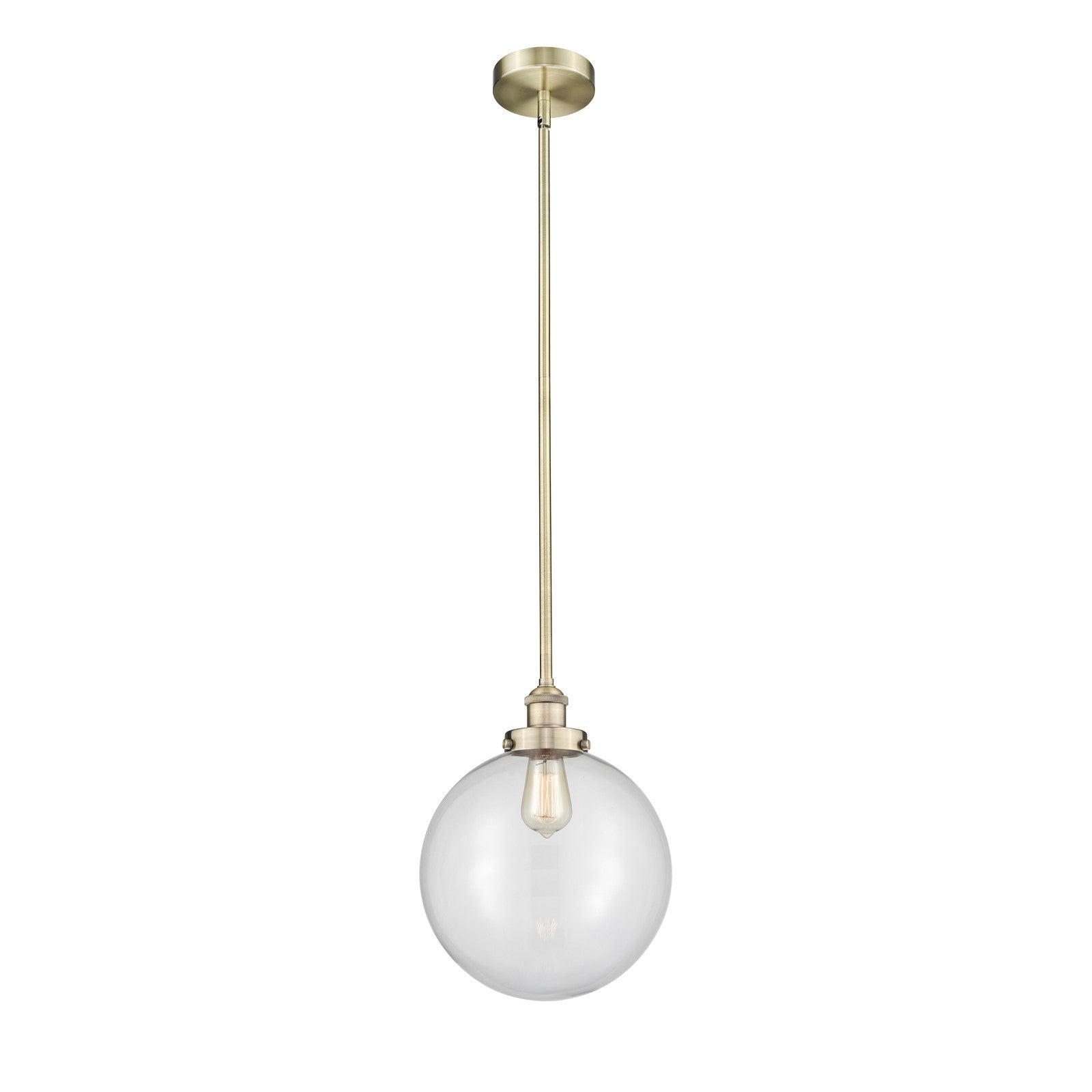 Innovations Beacon 12in 1-Light Mini Pendant | Industrial Antique Brass Steel and Clear Glass | Kitchen Island & Dining Room | Model 616-1SH-AB-G202-12