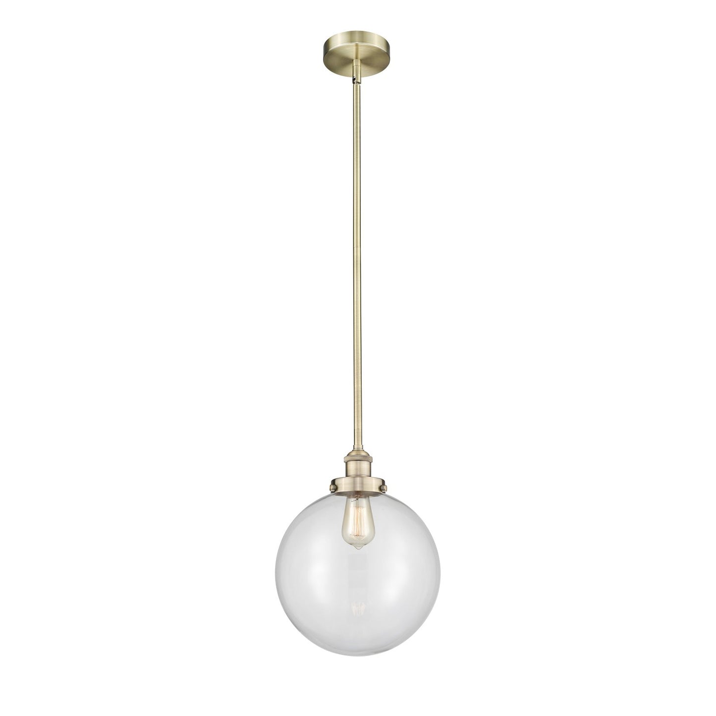 Innovations Beacon 12in 1-Light Mini Pendant | Industrial Antique Brass Steel and Clear Glass | Kitchen Island & Dining | Model 616-1SH-AB-G202-12-LED