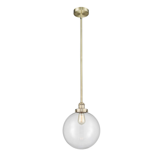 Innovations Beacon 12in 1-Light Mini Pendant | Industrial Antique Brass Steel and Clear Glass | Kitchen Island & Dining | Model 616-1SH-AB-G202-12-LED