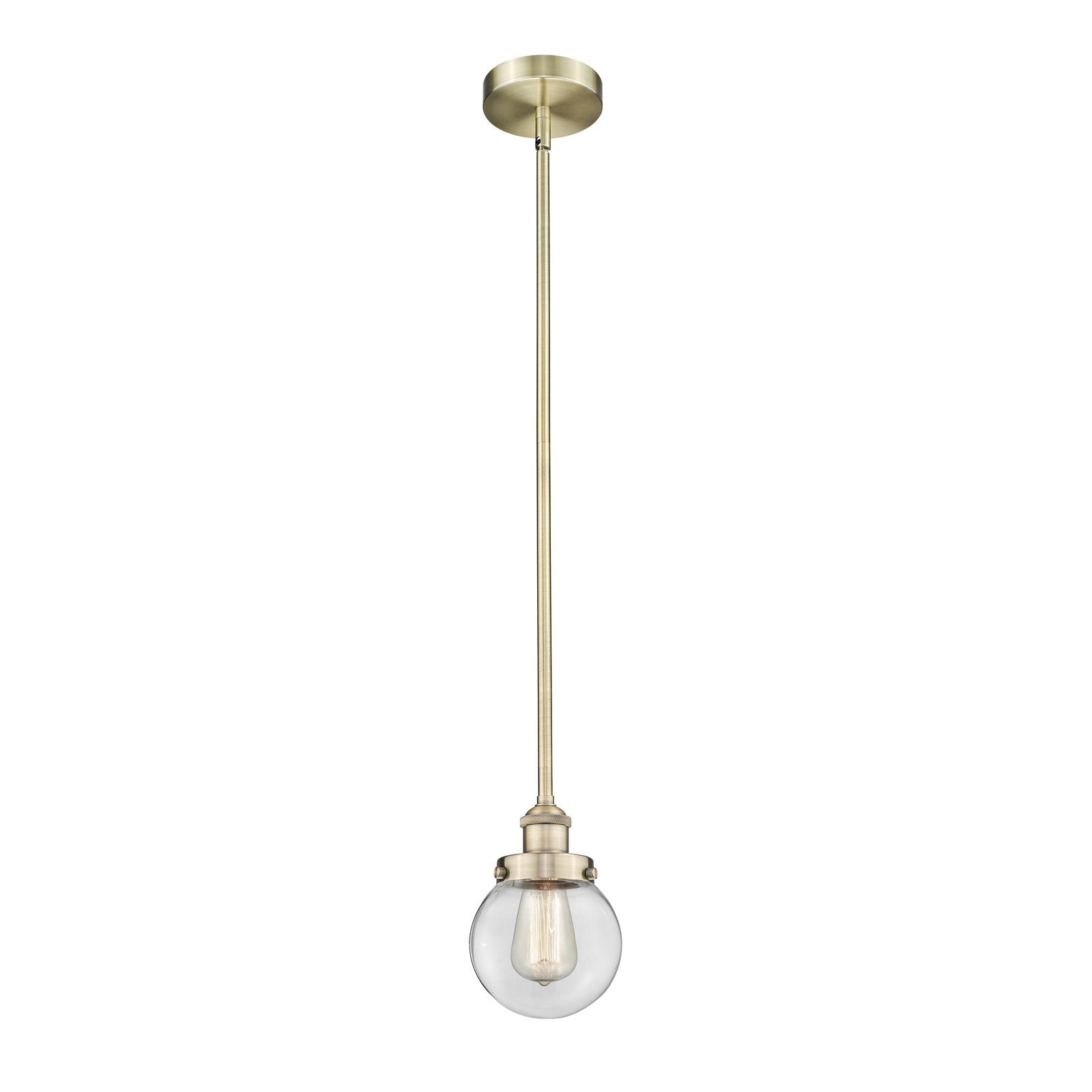Innovations Beacon 6in 1-Light Mini Pendant | Industrial Antique Brass and Clear Glass | Kitchen Island & Dining Room | 6 x 6 x | Model 616-1SH-AB-G202-6
