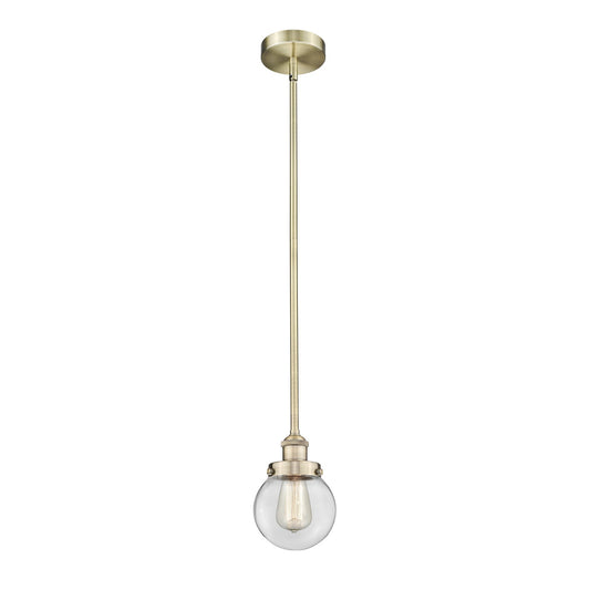 Innovations Beacon 6in 1-Light Mini Pendant | Industrial Antique Brass Steel and Clear Glass | Kitchen Island & Dining Room | Model 616-1SH-AB-G202-6-LED