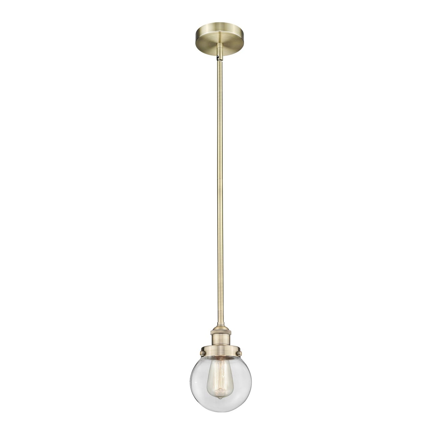 Innovations Beacon 6in 1-Light Mini Pendant | Industrial Antique Brass Steel and Clear Glass | Kitchen Island & Dining Room | Model 616-1SH-AB-G202-6-LED