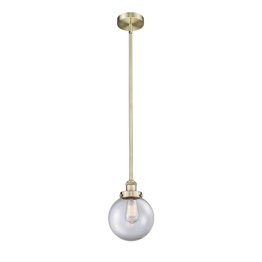 Innovations Beacon 8in 1-Light Mini Pendant | Industrial Antique Brass Steel and Clear Glass | Kitchen Island & Dining Room | Model 616-1SH-AB-G202-8-LED