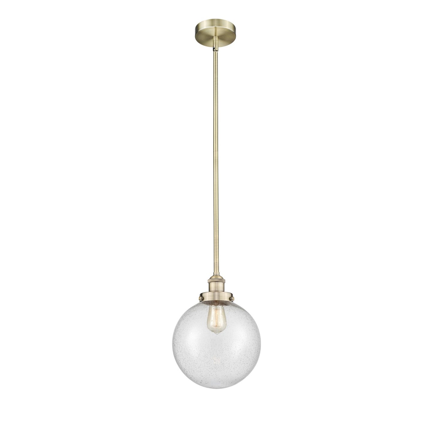 Innovations Beacon 10in 1-Light Mini Pendant | Industrial Antique Brass Steel and Seedy Glass | Kitchen Island & Dining | Model 616-1SH-AB-G204-10-LED