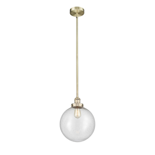 Innovations Beacon 12in 1-Light Mini Pendant | Industrial Antique Brass Steel and Seedy Glass | Kitchen Island & Dining Room | Model 616-1SH-AB-G204-12