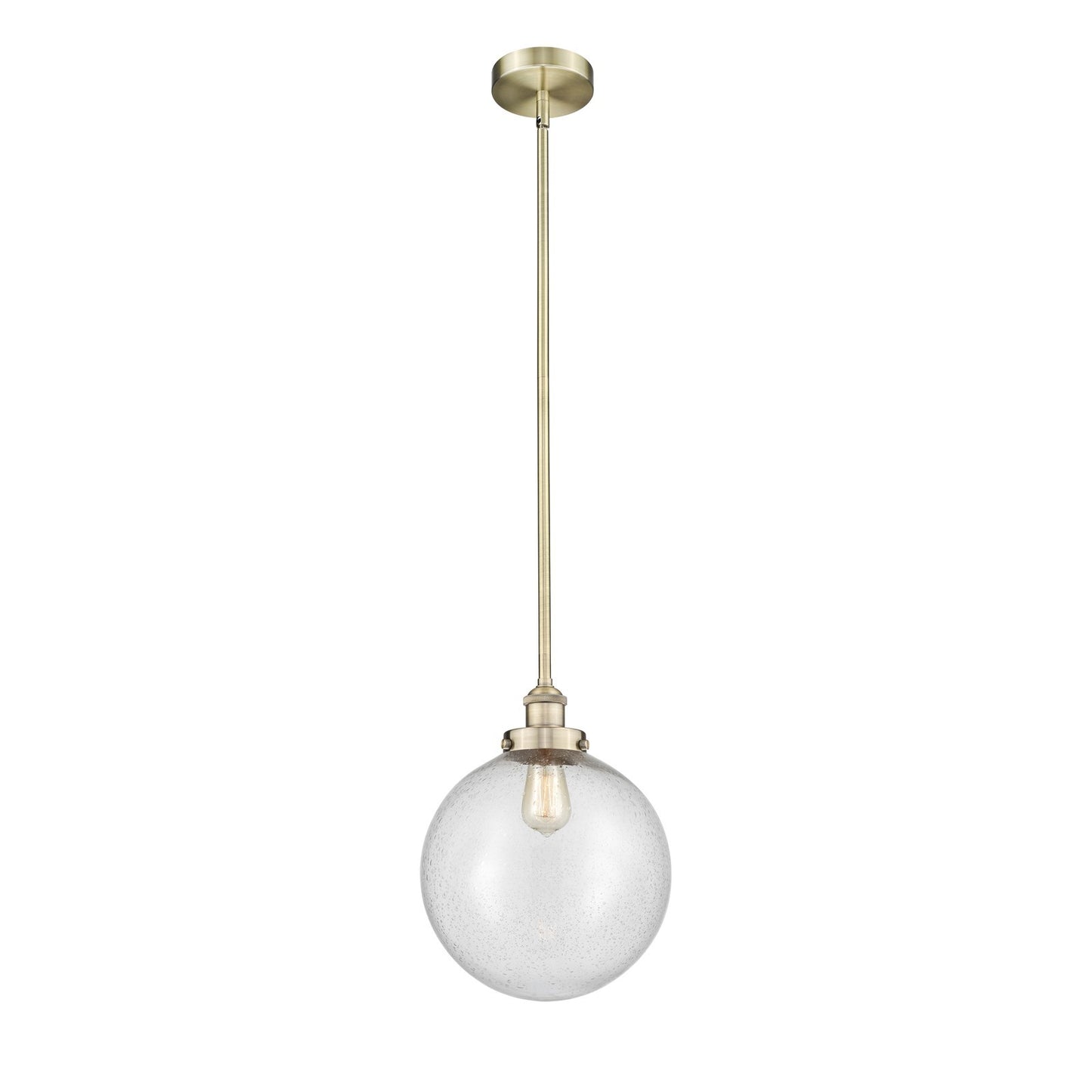 Innovations Beacon 12in 1-Light Mini Pendant | Industrial Antique Brass Steel and Seedy Glass | Kitchen Island & Dining | Model 616-1SH-AB-G204-12-LED
