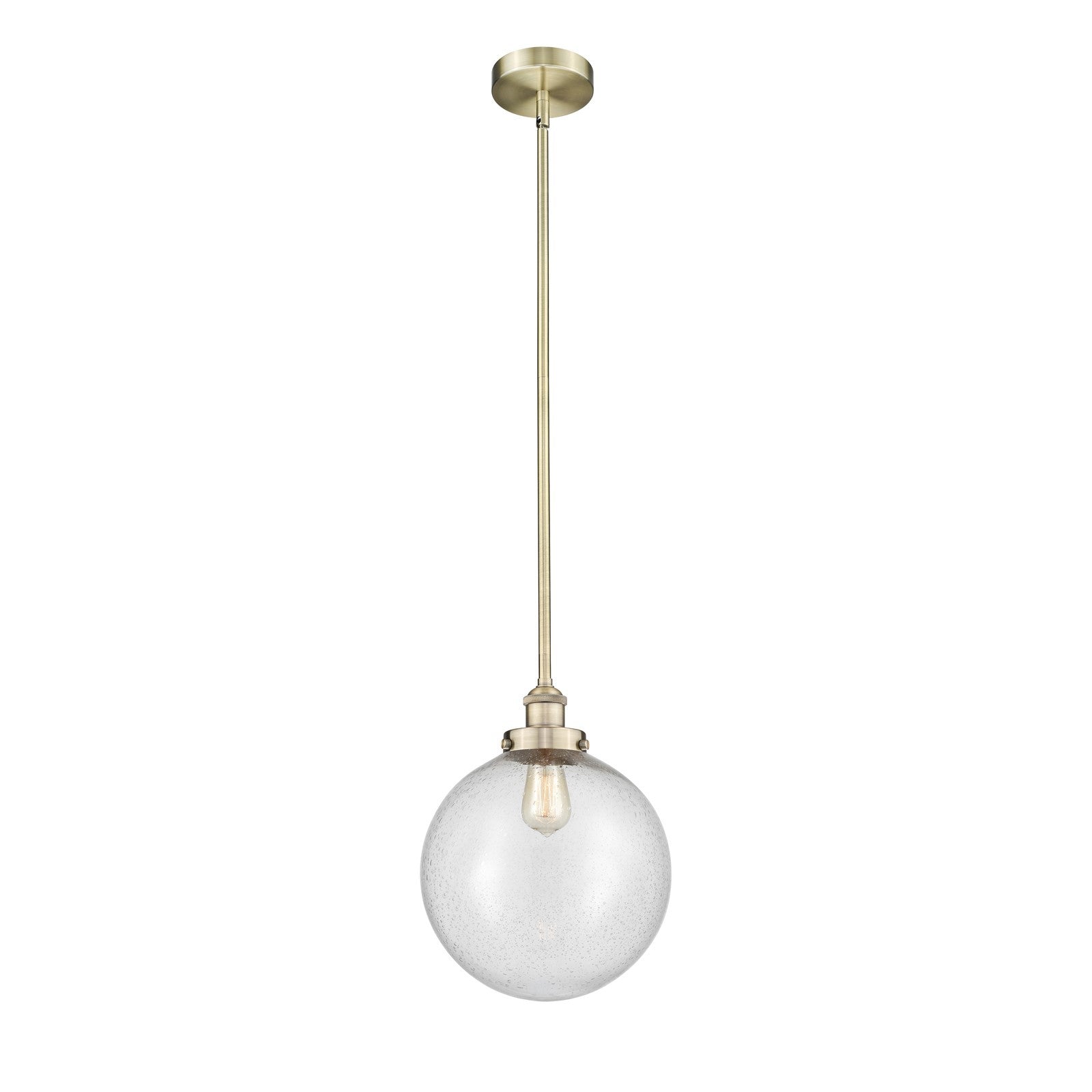 Innovations Beacon 12in 1-Light Mini Pendant | Industrial Antique Brass Steel and Seedy Glass | Kitchen Island & Dining | Model 616-1SH-AB-G204-12-LED