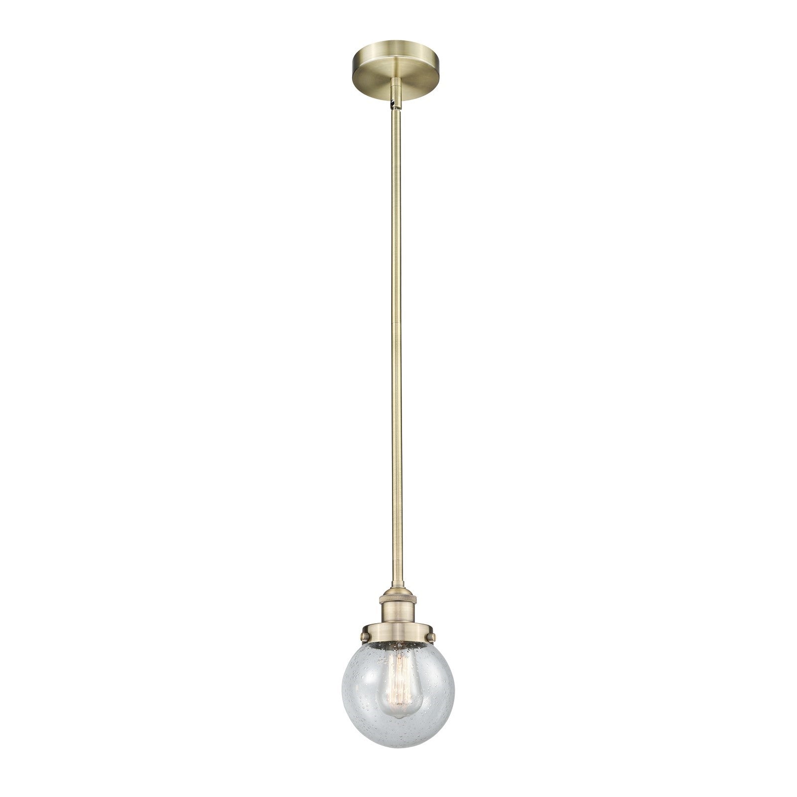 Innovations Beacon 6in 1-Light Mini Pendant | Industrial Antique Brass Steel and Seedy Glass | Kitchen Island & Dining Room | 6 | Model 616-1SH-AB-G204-6